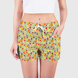 Шорты женские Ягоды и фрукты паттерн, цвет: 3D-принт — фото 2
