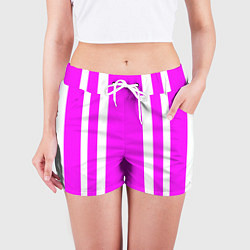 Шорты женские Color white pink stripes, цвет: 3D-принт — фото 2