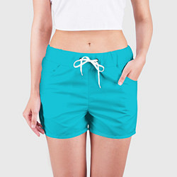 Шорты женские Бирюзовый однотон, цвет: 3D-принт — фото 2