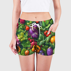 Шорты женские Микс: овощи фрукты зелень - паттерн, цвет: 3D-принт — фото 2
