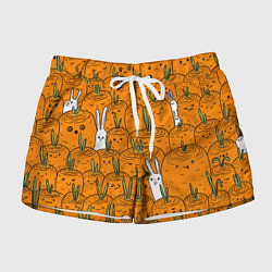 Шорты женские Милый кролики в морковном поле, цвет: 3D-принт