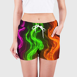 Шорты женские Разноцветное пламя огня, цвет: 3D-принт — фото 2