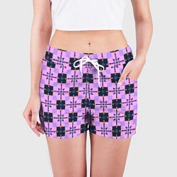 Шорты женские Квадраты с цветочными перекрестиями, цвет: 3D-принт — фото 2