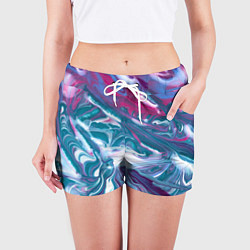 Шорты женские Абстракция бело сине красный мрамор, цвет: 3D-принт — фото 2