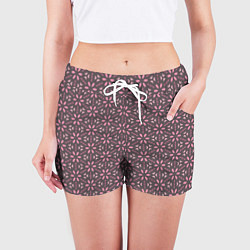 Шорты женские Шестиугольники с цветочными перекрестиями, цвет: 3D-принт — фото 2