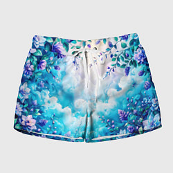 Шорты женские Фантастический цветочный с голубыми облаками, цвет: 3D-принт