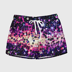 Шорты женские Абстракция фиолетовые пайетки имитация, цвет: 3D-принт