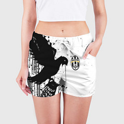 Шорты женские Ювентус черная птица краски, цвет: 3D-принт — фото 2