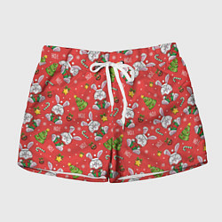 Шорты женские Новогодний паттерн с зайчиком, цвет: 3D-принт