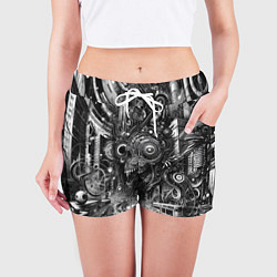 Шорты женские Cyber urban skull - ai art fantasy, цвет: 3D-принт — фото 2