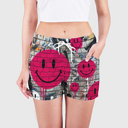 Шорты женские Розовые смайлы граффити, цвет: 3D-принт — фото 2