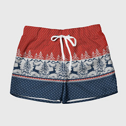 Шорты женские Вязаный узор с оленями, цвет: 3D-принт