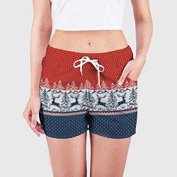 Шорты женские Вязаный узор с оленями, цвет: 3D-принт — фото 2