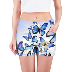 Шорты женские Голубые бабочки, цвет: 3D-принт — фото 2