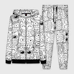 Женский 3D-костюм Совушки: узор, цвет: 3D-черный