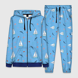 Женский 3D-костюм Море, дельфины, парусник, цвет: 3D-синий