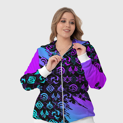 Женский костюм GENSHIN NEON PATTERN SYMBOL НЕОН ЭМБЛЕМЫ / 3D-Белый – фото 3