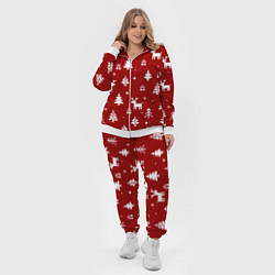 Женский 3D-костюм Новогодние олени и елки на красном фоне, цвет: 3D-белый — фото 2