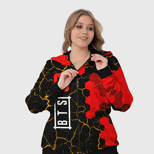Женский костюм Лого BTS на темном фоне с сотами / 3D-Черный – фото 3