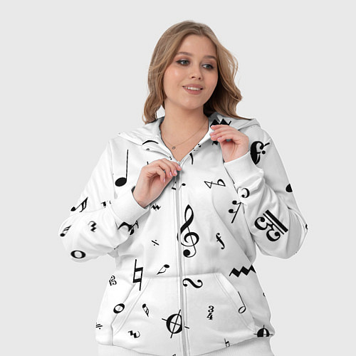 Женский костюм Нотные Знаки Черные на Белом / 3D-Белый – фото 3
