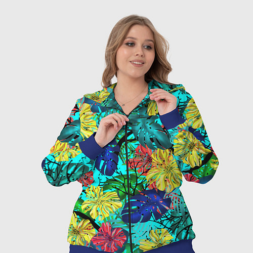 Женский костюм Тропические растения на бирюзовом фоне / 3D-Синий – фото 3