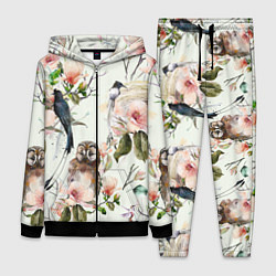 Женский 3D-костюм Цветы Нарисованные Магнолии и Птицы, цвет: 3D-черный