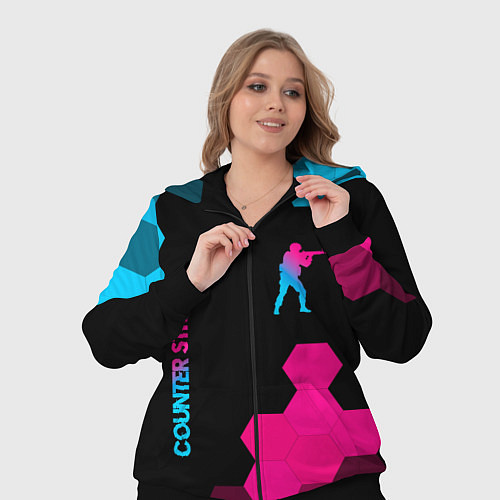 Женский костюм Counter Strike - neon gradient: символ и надпись в / 3D-Черный – фото 3