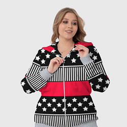 Женский 3D-костюм Red and black pattern with stripes and stars, цвет: 3D-меланж — фото 2