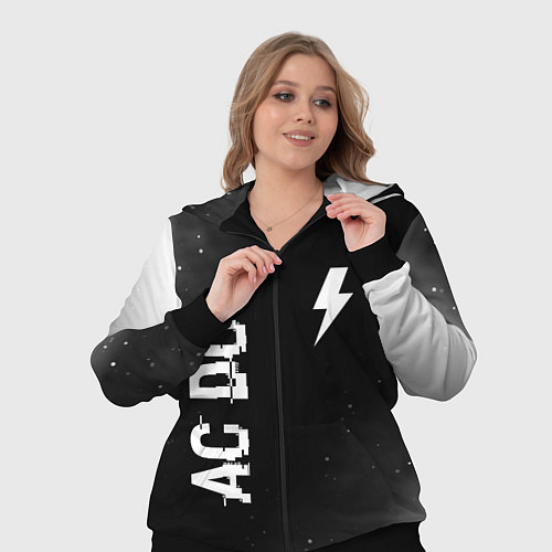 Женский костюм AC DC glitch на темном фоне: надпись, символ / 3D-Черный – фото 3