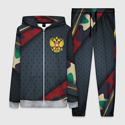 Женский 3D-костюм Герб России черно-красный камуфляж, цвет: 3D-меланж