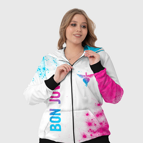 Женский костюм Bon Jovi neon gradient style: надпись, символ / 3D-Черный – фото 3