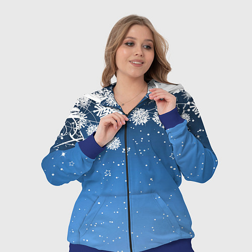 Женский костюм Снежный узор на синем фоне / 3D-Синий – фото 3