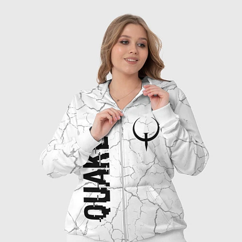 Женский костюм Quake glitch на светлом фоне: надпись, символ / 3D-Белый – фото 3