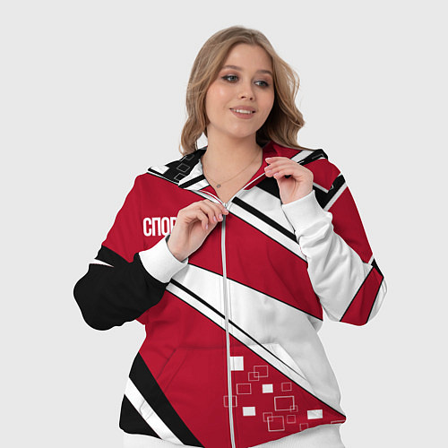 Женский костюм Красно черная абстракция на белом спорт / 3D-Белый – фото 3