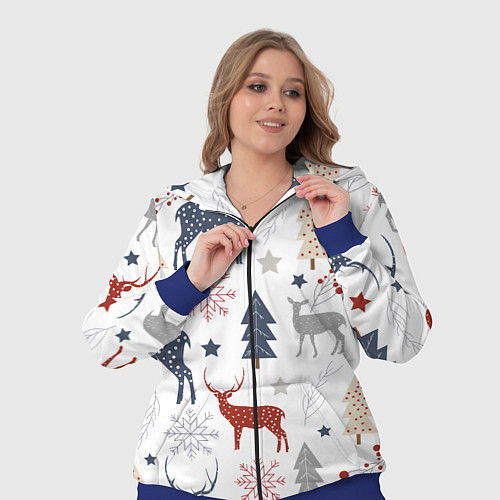 Женский костюм Олени в новогоднем лесу / 3D-Синий – фото 3