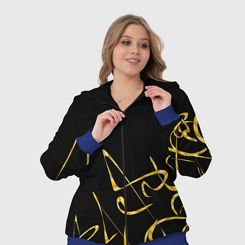Женский костюм Золотая каллиграфия на черном фоне / 3D-Синий – фото 3