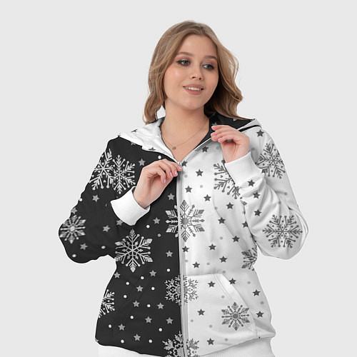 Женский костюм Рождественские снежинки на черно-белом фоне / 3D-Белый – фото 3