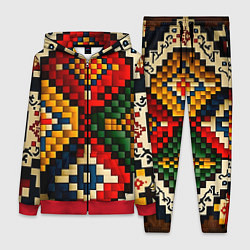 Женский 3D-костюм Русский узор крестиком, цвет: 3D-красный