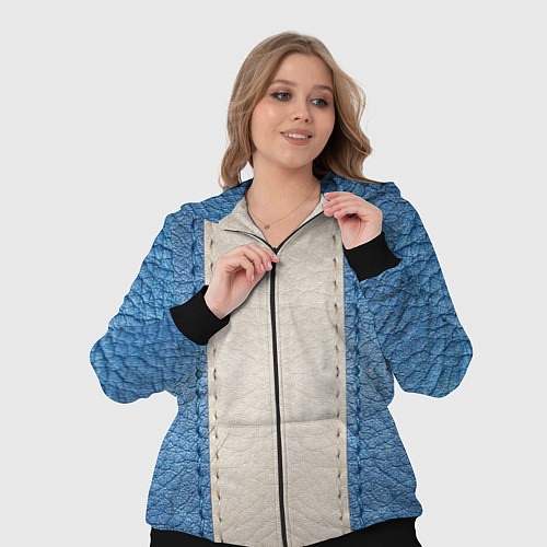 Женский костюм Кожа синяя белая / 3D-Черный – фото 3