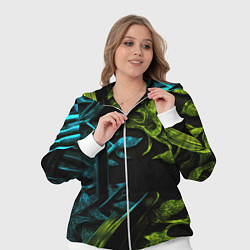 Женский 3D-костюм Зеленые и синие абстрактные листья, цвет: 3D-белый — фото 2