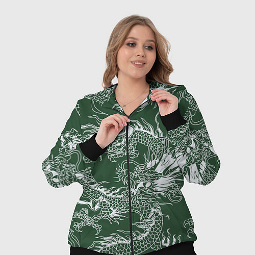 Женский костюм Татуировка дракона на зеленом фоне / 3D-Черный – фото 3