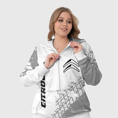 Женский костюм Citroen speed на светлом фоне со следами шин: надп / 3D-Белый – фото 3