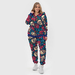 Женский 3D-костюм Черепа и красные розы, цвет: 3D-синий — фото 2