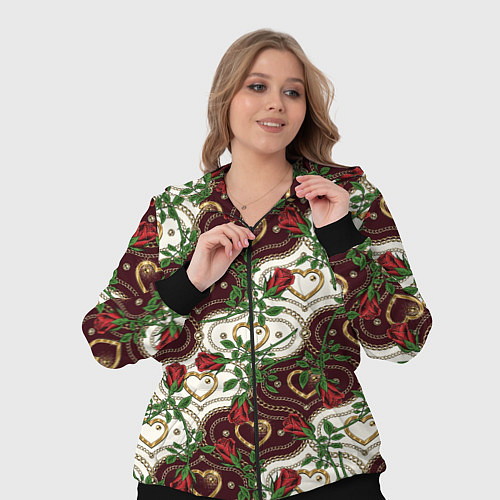 Женский костюм Романтика - сердечки и розы / 3D-Черный – фото 3