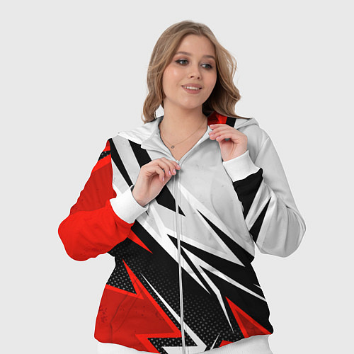 Женский костюм Бело-красная униформа для зала / 3D-Белый – фото 3
