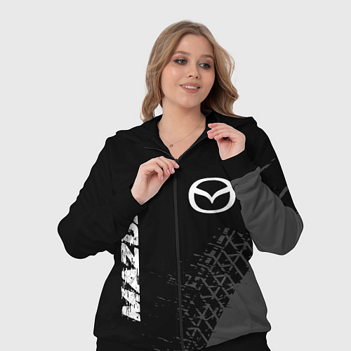 Женский костюм Mazda speed на темном фоне со следами шин: надпись / 3D-Черный – фото 3