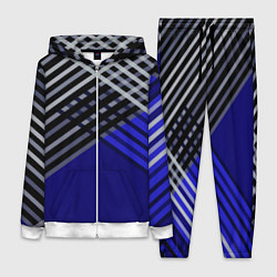 Женский 3D-костюм Белые и серые полосы на синем фоне, цвет: 3D-белый