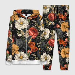 Женский 3D-костюм Цветочный паттерн на черном, цвет: 3D-белый