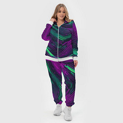 Женский 3D-костюм Волнистые линии зелёные и фиолетовые, цвет: 3D-белый — фото 2