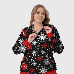 Женский 3D-костюм Белые и красные снежинки на черном фоне - нейросет, цвет: 3D-красный — фото 2